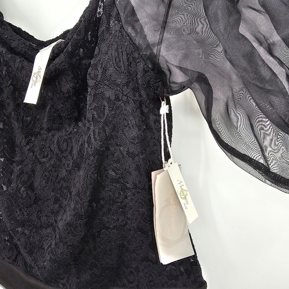 Melograno rico Black Puff Sleeve Bodysuit Floral Sheer Top Size M - Picture 4 of 5